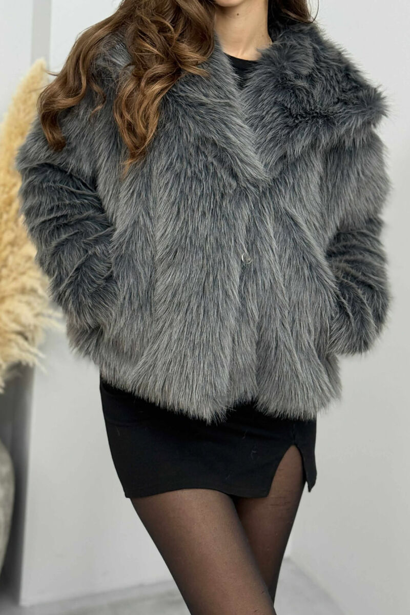 FAUX FUR ONE COLOR WOMEN JACKET DARK GREY/GEE - 4