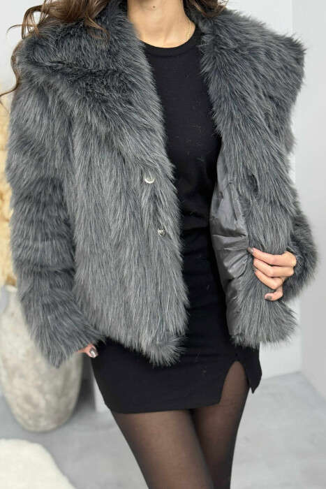 FAUX FUR ONE COLOR WOMEN JACKET DARK GREY/GEE - 6