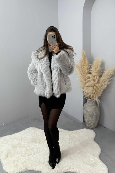 FAUX FUR ONE COLOR WOMEN JACKET GREY/GRI 