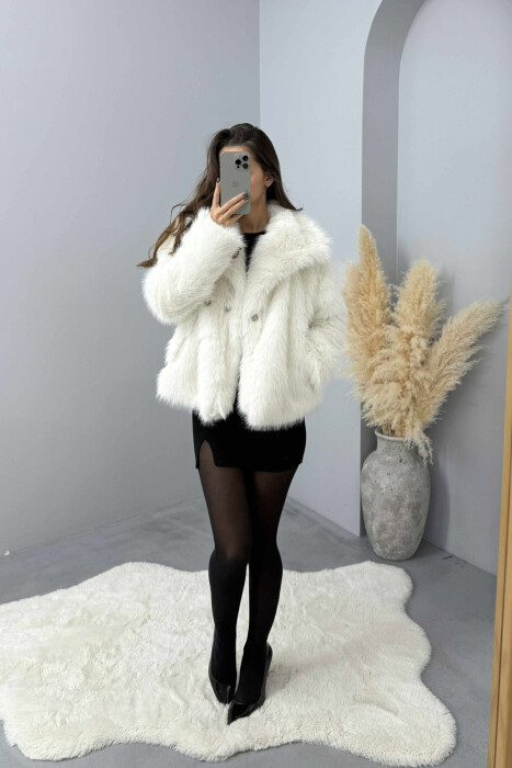 FAUX FUR ONE COLOR WOMEN JACKET WHITE-E BARDHE - 1