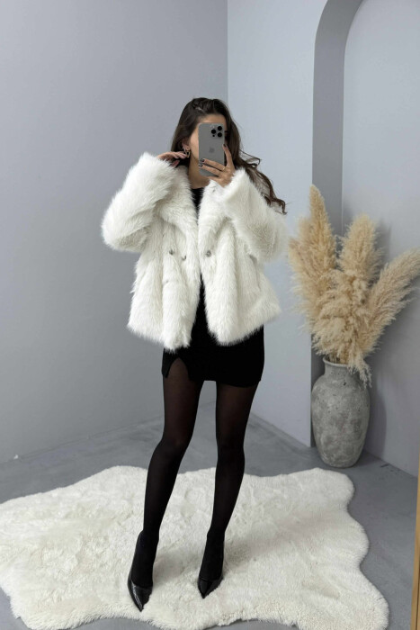 FAUX FUR ONE COLOR WOMEN JACKET WHITE-E BARDHE - 2