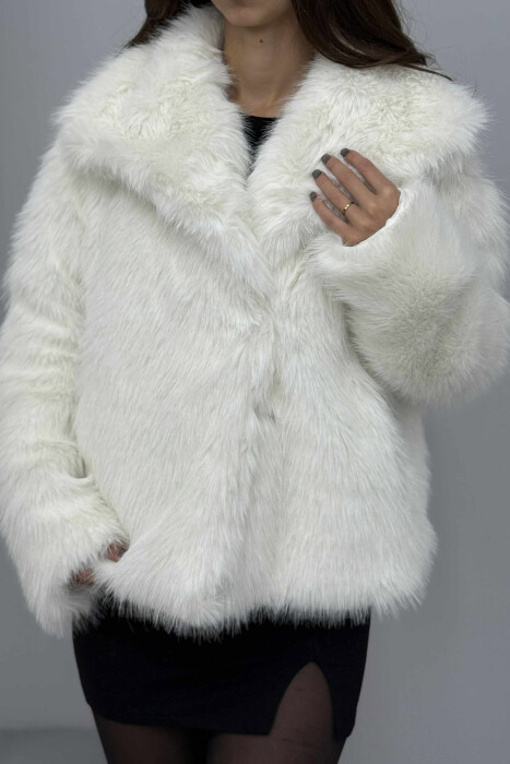 FAUX FUR ONE COLOR WOMEN JACKET WHITE-E BARDHE - 3
