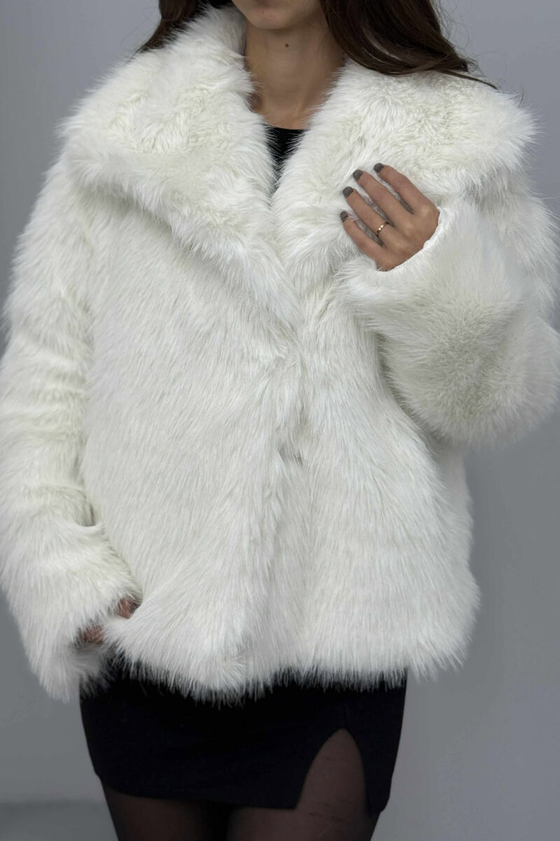 FAUX FUR ONE COLOR WOMEN JACKET WHITE-E BARDHE - 3