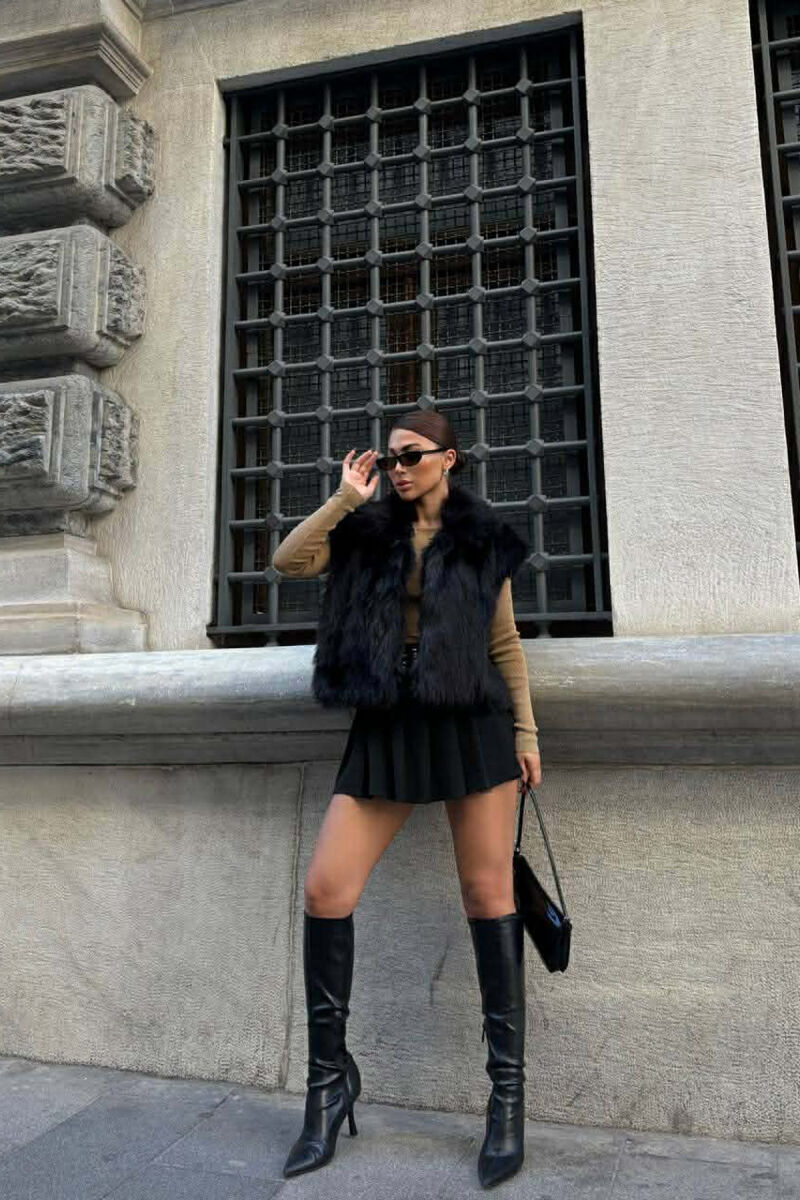 FAUX FUR ONE COLOR WOMEN VEST BLACK/ E ZEZE - 1