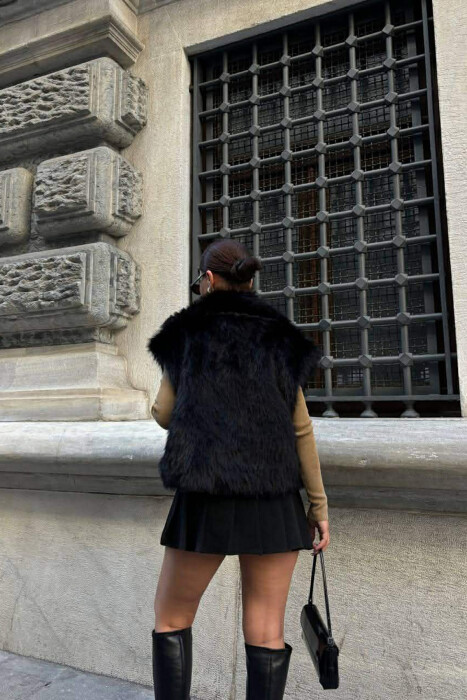 FAUX FUR ONE COLOR WOMEN VEST BLACK/ E ZEZE - 2