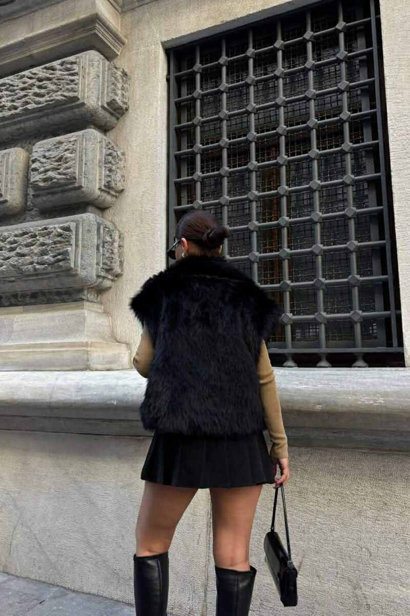 FAUX FUR ONE COLOR WOMEN VEST BLACK/ E ZEZE - 2