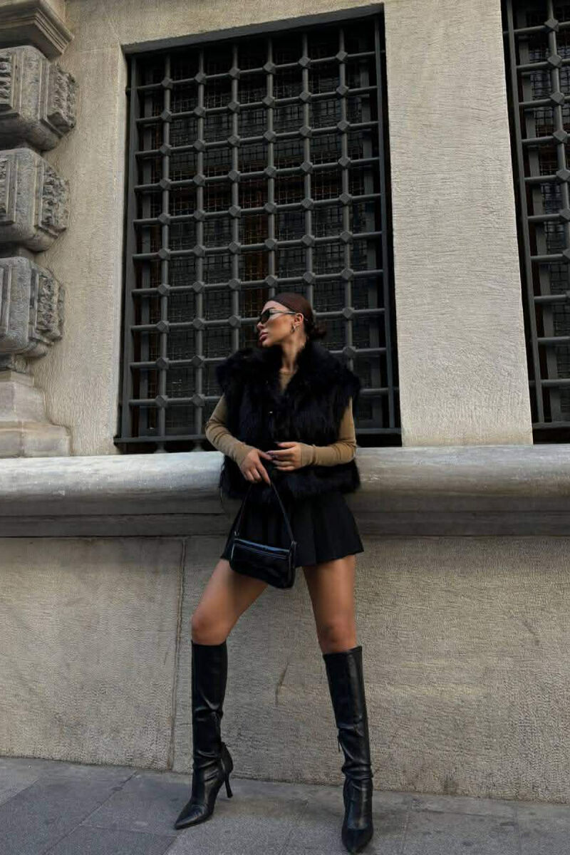 FAUX FUR ONE COLOR WOMEN VEST BLACK/ E ZEZE - 3