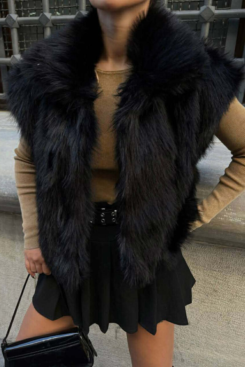 FAUX FUR ONE COLOR WOMEN VEST BLACK/ E ZEZE - 5