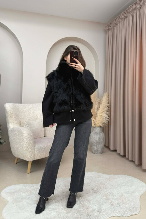 FAUX FUR ONE COLOR WOMEN VEST BLACK/ E ZEZE - 5