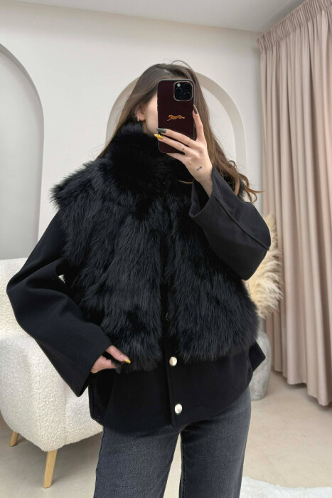 FAUX FUR ONE COLOR WOMEN VEST BLACK/ E ZEZE - 7