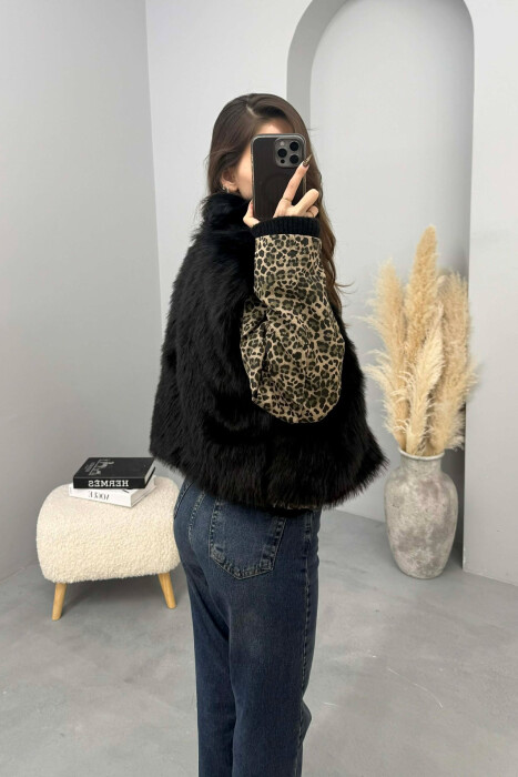 FAUX FUR ONE COLOR WOMEN VEST BLACK/ E ZEZE - 3