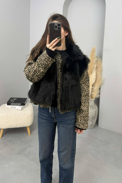 FAUX FUR ONE COLOR WOMEN VEST BLACK/ E ZEZE - 4