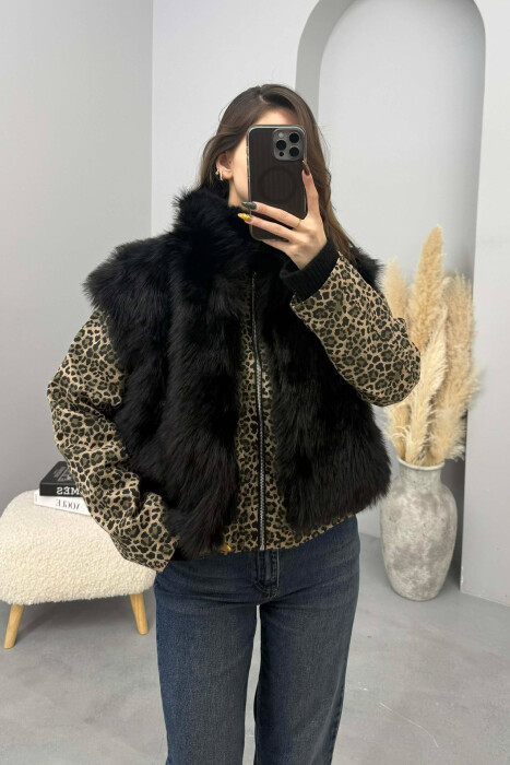 FAUX FUR ONE COLOR WOMEN VEST BLACK/ E ZEZE - KLAUDIO FASHION
