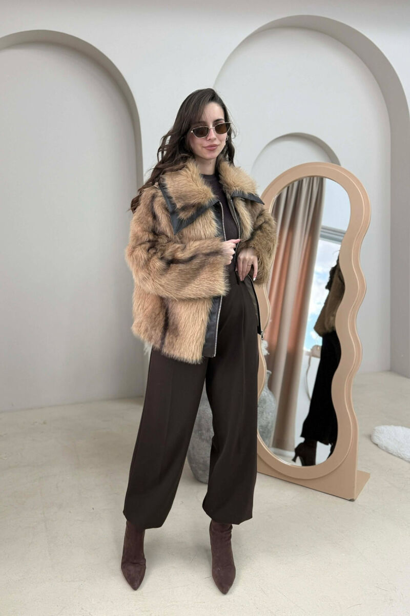 FAUX FUR ZIPPER WOMEN COAT BEIGE/BEZHE - 2
