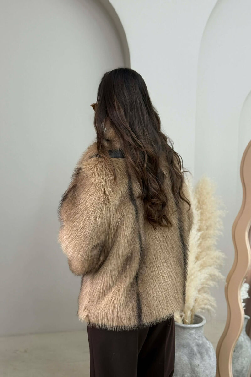 FAUX FUR ZIPPER WOMEN COAT BEIGE/BEZHE - 5