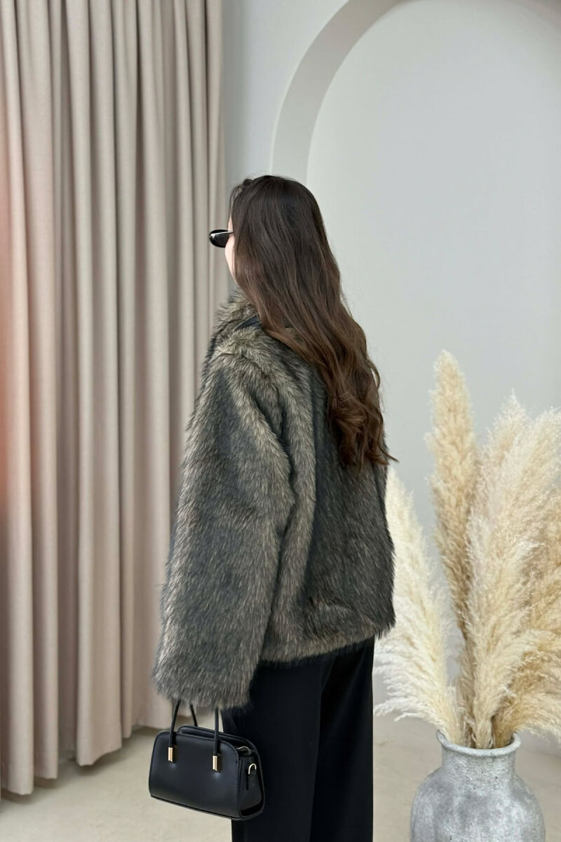 FAUX FUR ZIPPER WOMEN COAT BLACK-BROWN/ZEKA - 4