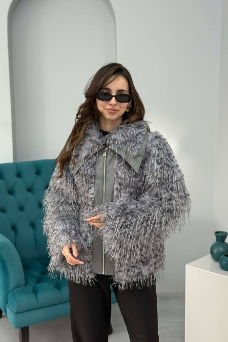 FAUX FUR ZIPPER WOMEN COAT GREY ASH/GRI HIRI - 1