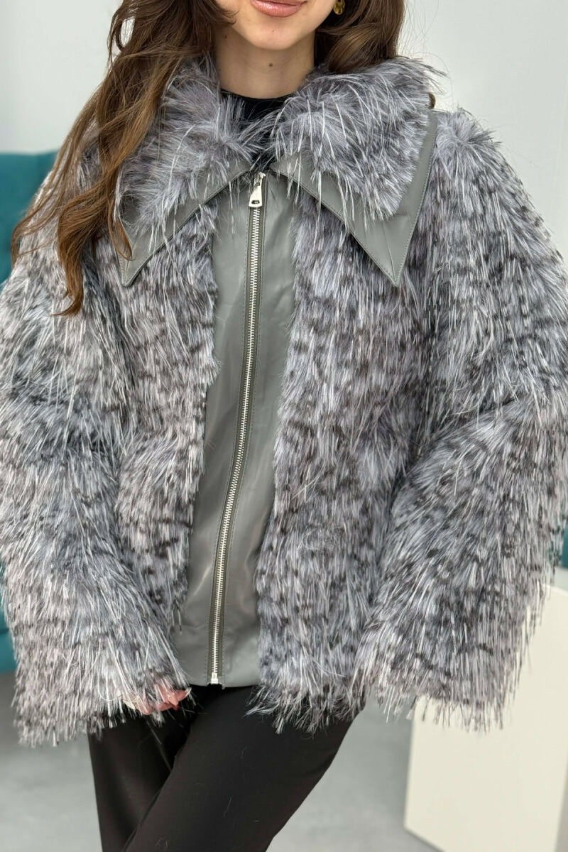 FAUX FUR ZIPPER WOMEN COAT GREY ASH/GRI HIRI - 2