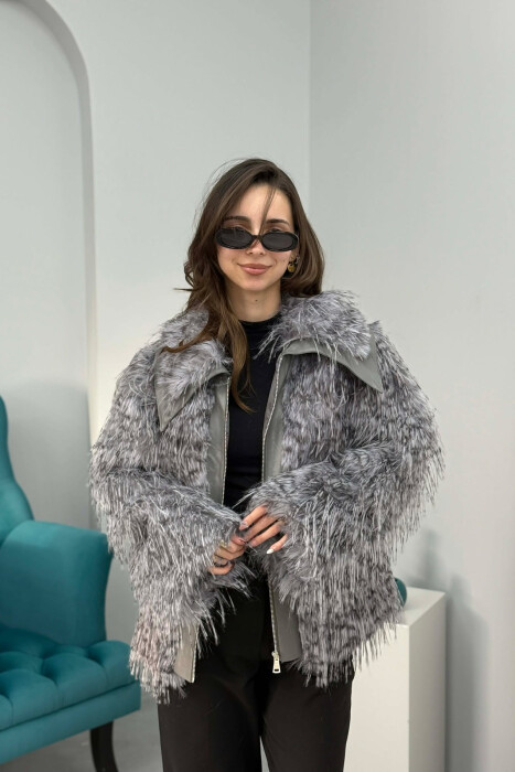 FAUX FUR ZIPPER WOMEN COAT GREY ASH/GRI HIRI - 3