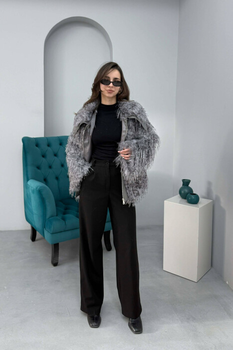 FAUX FUR ZIPPER WOMEN COAT GREY ASH/GRI HIRI - 5