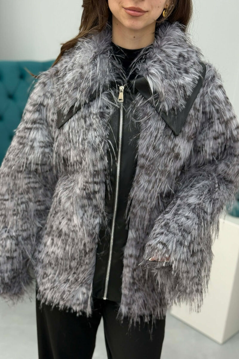 FAUX FUR ZIPPER WOMEN COAT GREY/BLACK-GRZE - 2