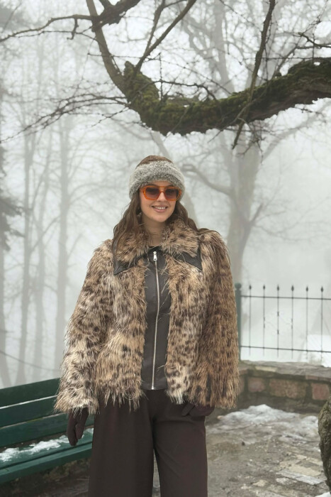 FAUX FUR ZIPPER WOMEN COAT LEO/LEOPARD - 1