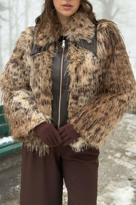 FAUX FUR ZIPPER WOMEN COAT LEO/LEOPARD - 2