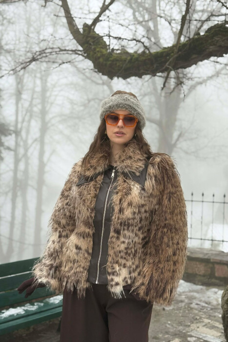 FAUX FUR ZIPPER WOMEN COAT LEO/LEOPARD - 3