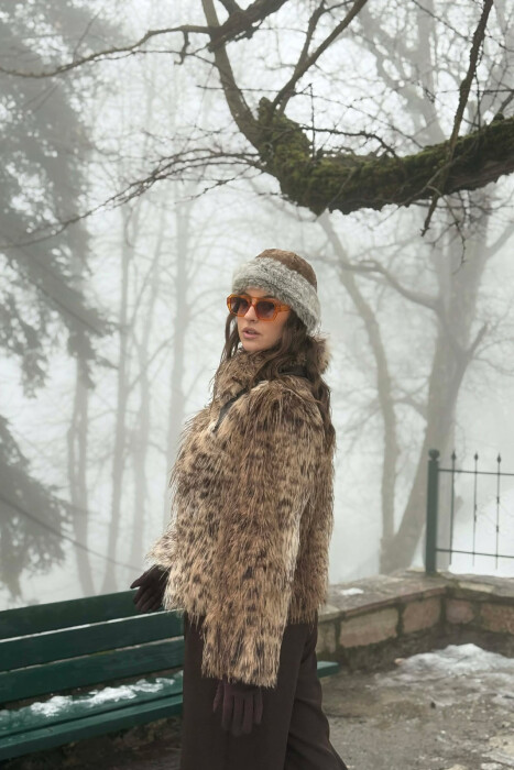 FAUX FUR ZIPPER WOMEN COAT LEO/LEOPARD - 4