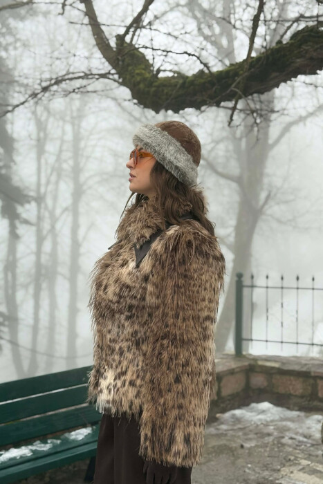 FAUX FUR ZIPPER WOMEN COAT LEO/LEOPARD - 5