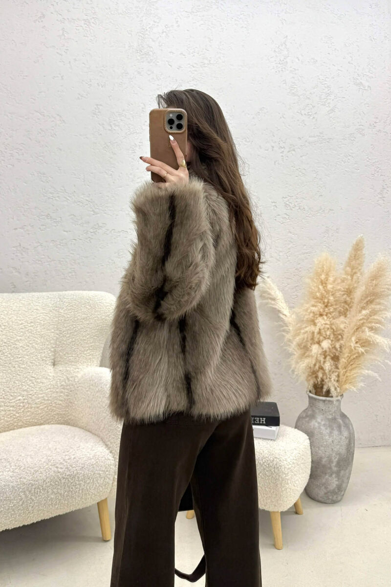 FAUX FUR ZIPPER WOMEN COAT LIGHT BROWN/KAZB - 2