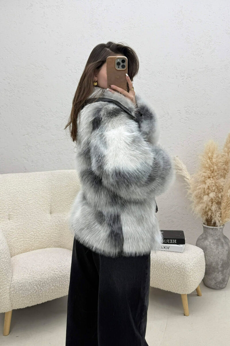 FAUX FUR ZIPPER WOMEN COAT LIGHT GREY/GZ - 4