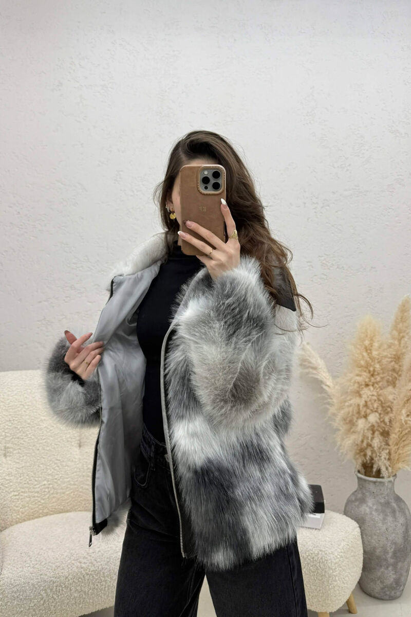 FAUX FUR ZIPPER WOMEN COAT LIGHT GREY/GZ - 5