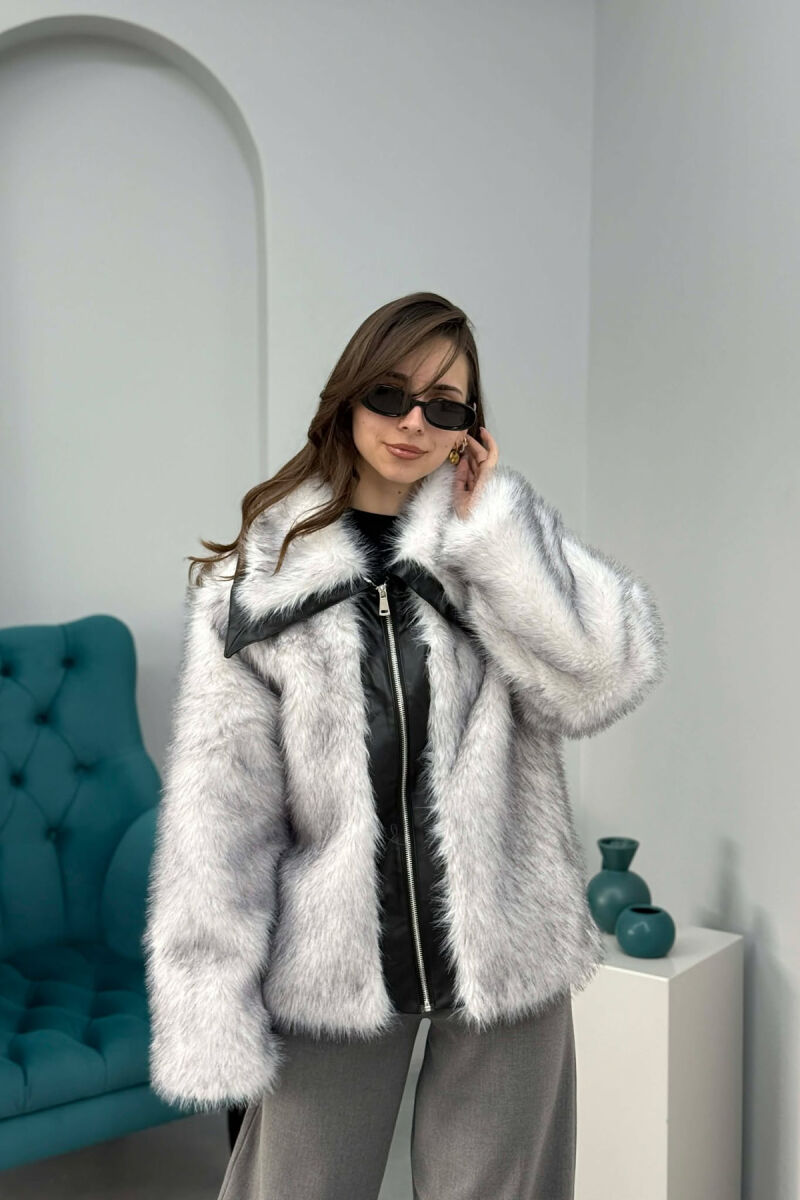 FAUX FUR ZIPPER WOMEN COAT WHITE-E BARDHE - 1