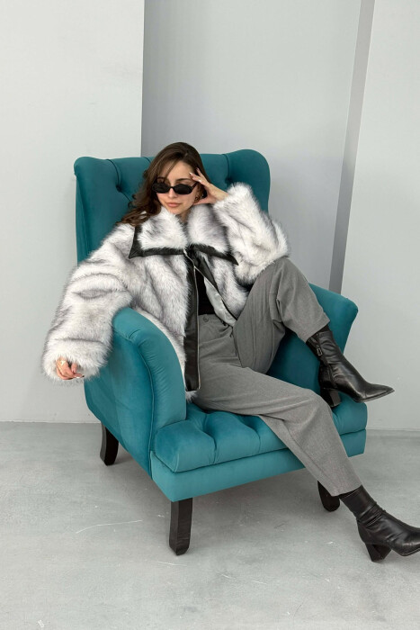 FAUX FUR ZIPPER WOMEN COAT WHITE-E BARDHE - 2