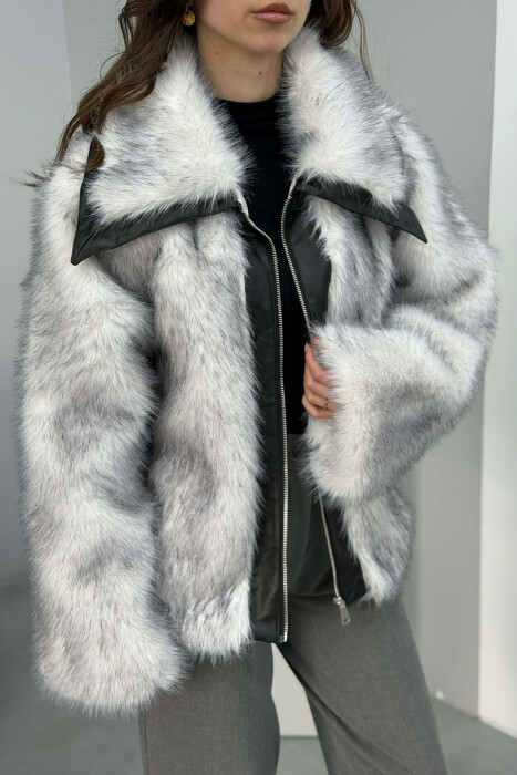 FAUX FUR ZIPPER WOMEN COAT WHITE-E BARDHE - 3
