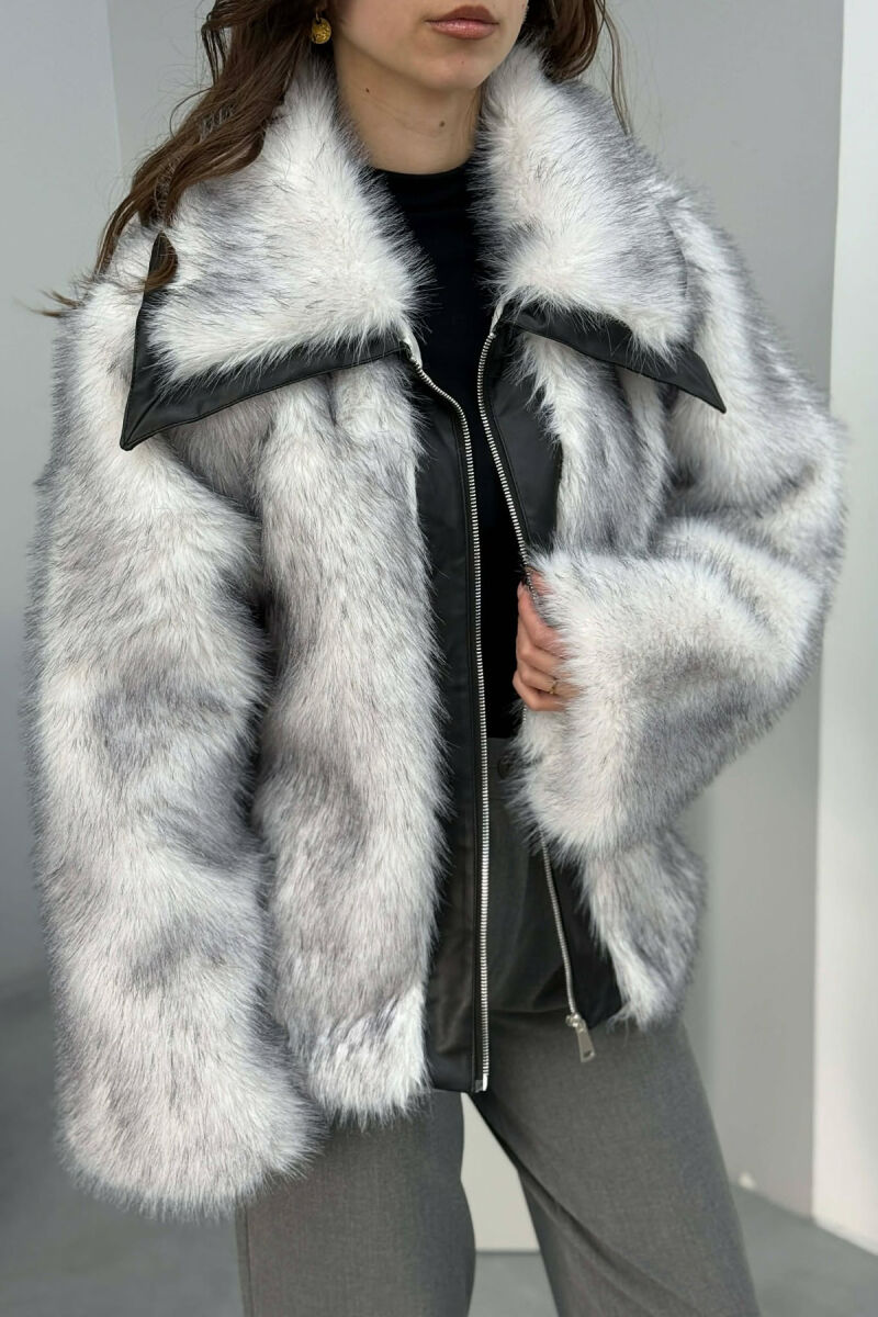 FAUX FUR ZIPPER WOMEN COAT WHITE-E BARDHE - 3
