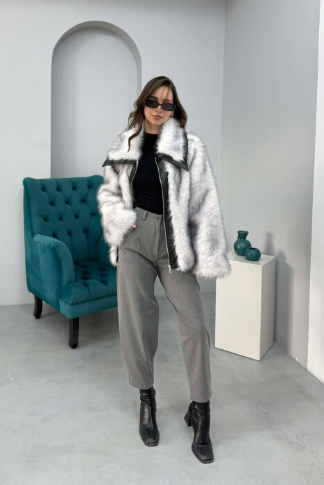 FAUX FUR ZIPPER WOMEN COAT WHITE-E BARDHE - 5