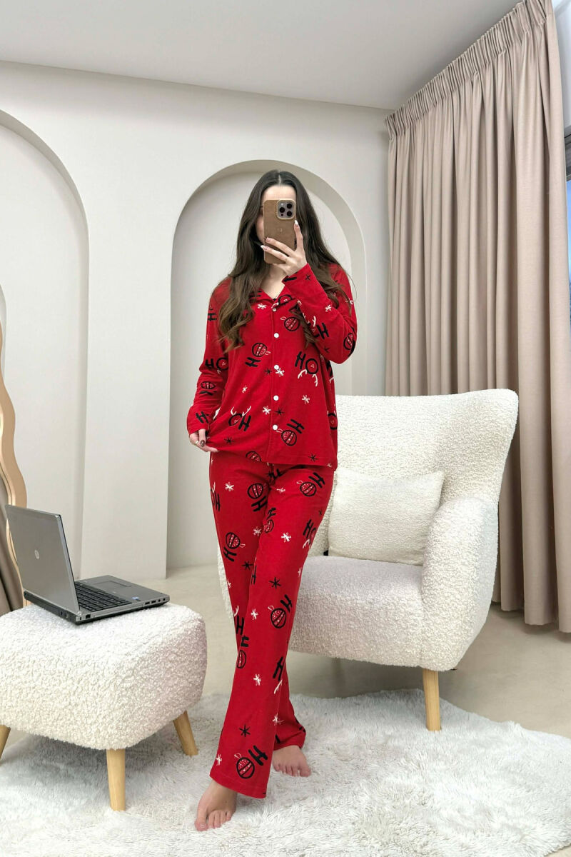 FESTIVE DESIGN SHIRT+ TROUSERS WOMEN PYJAMAS RED/E KUQE - 1
