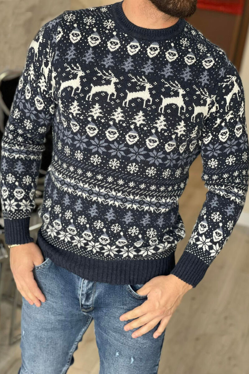 FESTIVE DESIGN UNISEX SWEATER DARK BLUE/BEE - 2