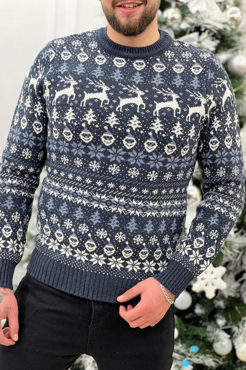 FESTIVE DESIGN UNISEX SWEATER DARK BLUE/BEE - 4