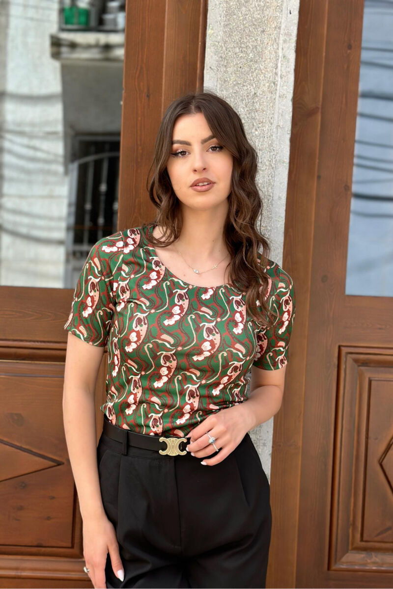 FLORAL COLORFUL WOMAN SHIRT GREEN/JESHILE - 1