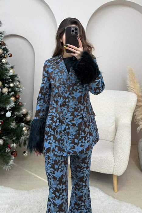 FLORAL DESIGN JACKET+ TROUSERS WOMEN SET BLUE/BLU - 2