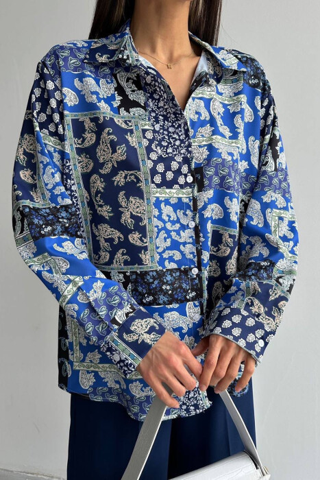 FLORAL DESIGN LONG SLEEVE WOMEN SHIRT BLUE/BLU - 6
