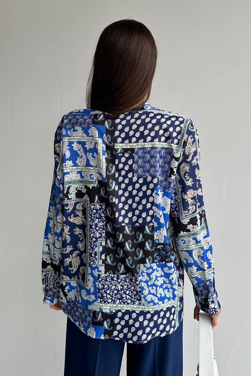 FLORAL DESIGN LONG SLEEVE WOMEN SHIRT BLUE/BLU - 7