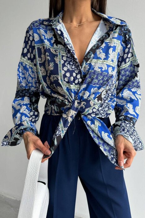 FLORAL DESIGN LONG SLEEVE WOMEN SHIRT BLUE/BLU - 8