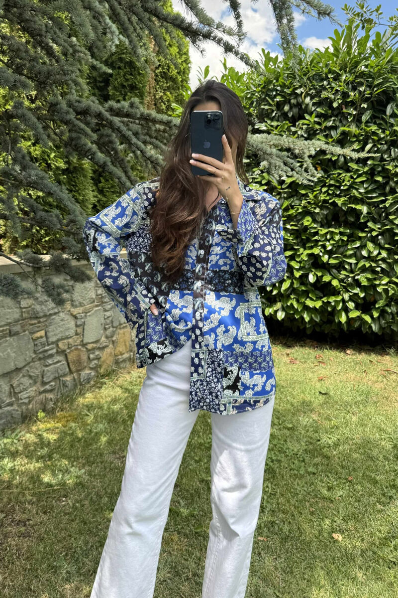 FLORAL DESIGN LONG SLEEVE WOMEN SHIRT BLUE/BLU - 1