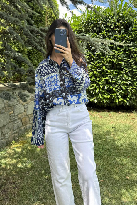 FLORAL DESIGN LONG SLEEVE WOMEN SHIRT BLUE/BLU - 2