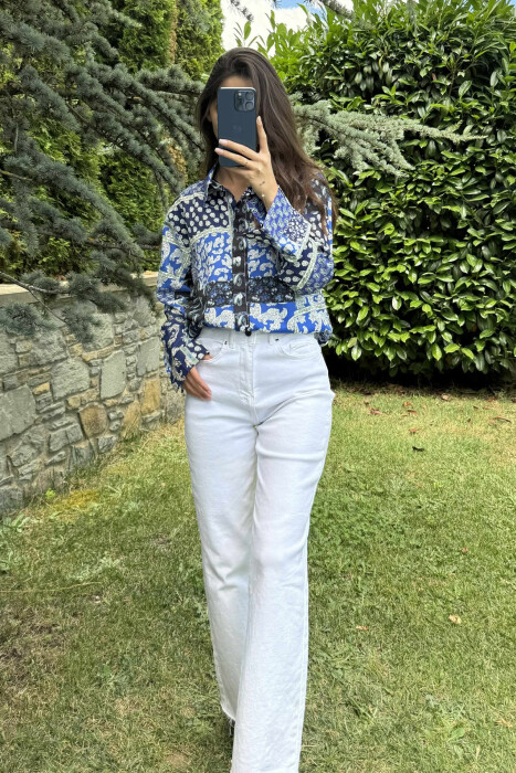 FLORAL DESIGN LONG SLEEVE WOMEN SHIRT BLUE/BLU - 3