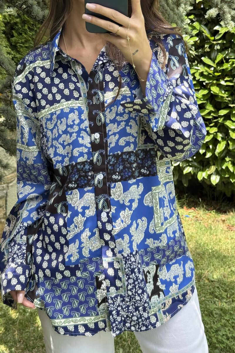 FLORAL DESIGN LONG SLEEVE WOMEN SHIRT BLUE/BLU - 4